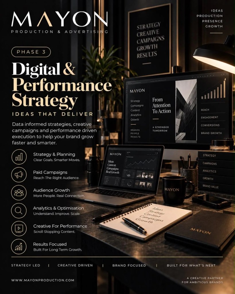 Digital and performance strategy poster for SEO, analytics and paid campaign planning.
