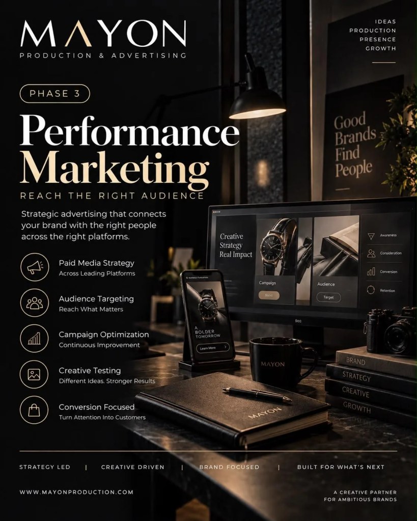 Performance marketing services poster focused on paid media and audience targeting.